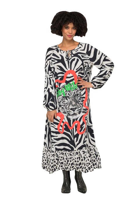Long-Sleeve A-Line Zebra Print Animal Pattern Carmen Neckline Maxi Dress