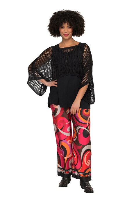Oversized Long-Sleeve Mesh Knit Boat Neck Poncho