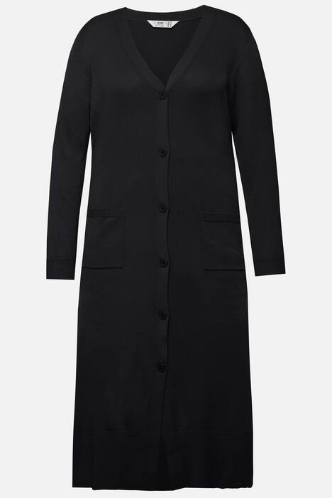 Long V-Neck Cardigan with 2 Pockets and Long Sleeves