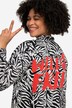 Lang bluse, sebratrykk, rygg-statement, skjortekrage, langermet