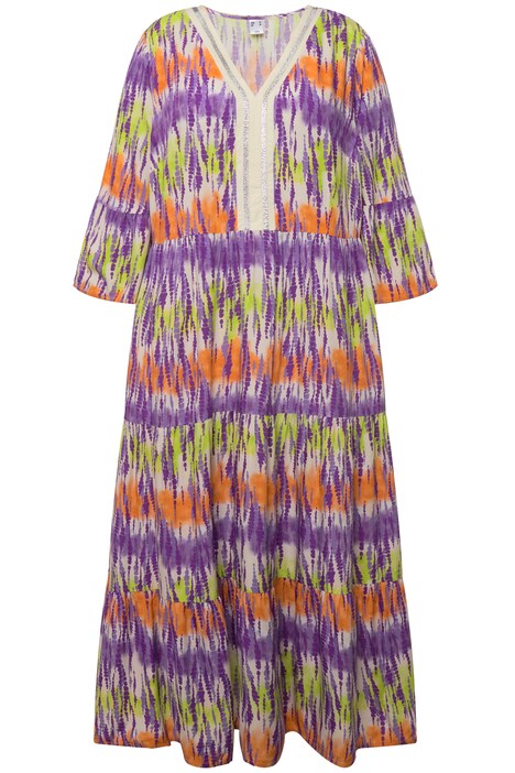 3/4-Sleeve Batik Print V-Neck Maxi Dress