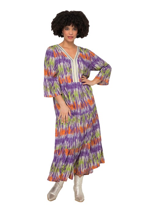3/4-Sleeve Batik Print V-Neck Maxi Dress