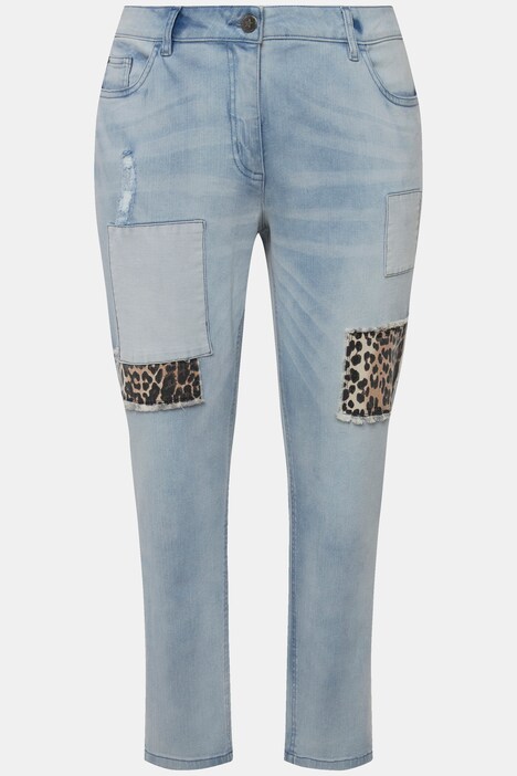Slim-Fitting 5-Pocket Leopard Print Patch 7/8 Jeans