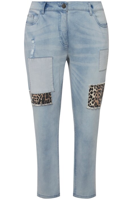 Slim-Fitting 5-Pocket Leopard Print Patch 7/8 Jeans