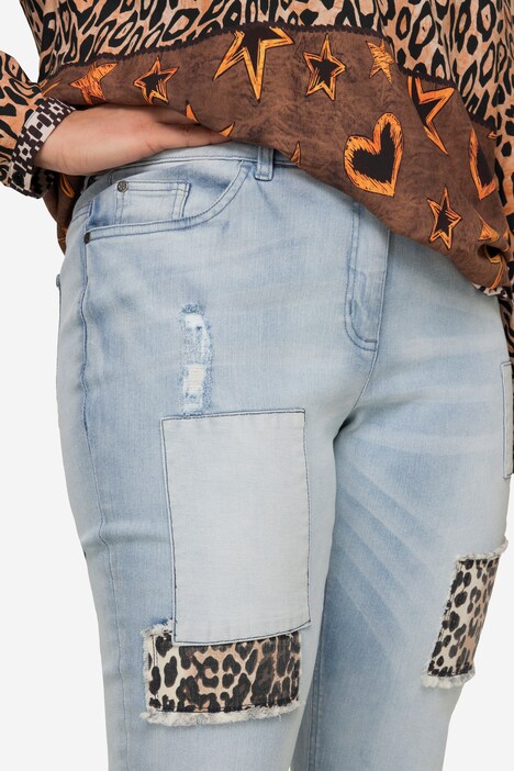 Slim-Fitting 5-Pocket Leopard Print Patch 7/8 Jeans