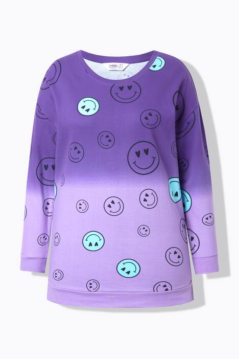 Sweat-shirt oversize à manches longues, imprimé Smileys et dégradé de couleurs