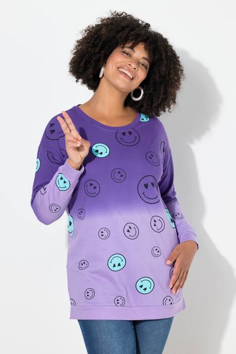Sweat-shirt oversize à manches longues, imprimé Smileys et dégradé de couleurs