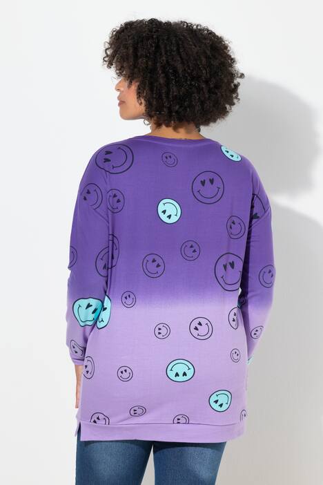 Sweat-shirt oversize à manches longues, imprimé Smileys et dégradé de couleurs
