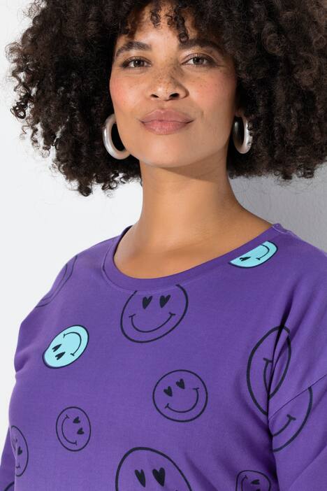 Sweat-shirt oversize à manches longues, imprimé Smileys et dégradé de couleurs