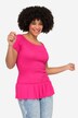 Slim-Fitting Half-Sleeve Smocked Elastic Jersey Top with Ruffle