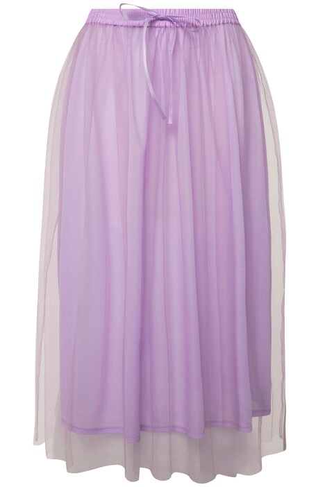 A-Line Elastic Waist Mesh Midi Skirt with Satin Ribbon