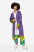 Long cardigan manches ballon, couleur contrastante à la base et aux extrémités des manches, coupe ouverte
