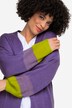Long cardigan manches ballon, couleur contrastante à la base et aux extrémités des manches, coupe ouverte