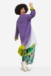 Long cardigan manches ballon, couleur contrastante à la base et aux extrémités des manches, coupe ouverte