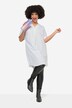 Blouse longue en popeline, décolleté en V et manches courtes