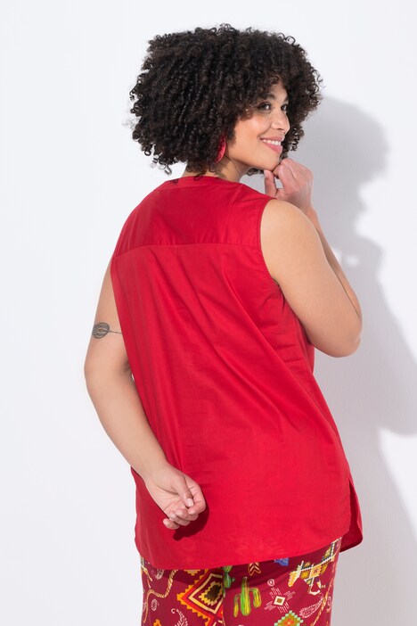 Blouse sans manches, col tunisien et base arrondie