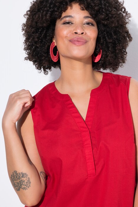 Blouse sans manches, col tunisien et base arrondie