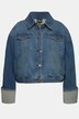 Veste en jean, franges et col chemise, large revers aux extrémités des manches