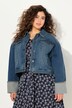 Veste en jean, franges et col chemise, large revers aux extrémités des manches