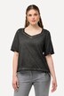 T-shirt à manches courtes, avec étoile métallique. Décolleté en forme de cœur et ruban à froncer.
