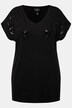 T-shirt con ricami con paillettes, scollo a V e mezze maniche