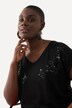 T-shirt con ricami con paillettes, scollo a V e mezze maniche