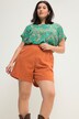 Short van linnenmix, wijde pijpen, hoge taille, elastische tailleband