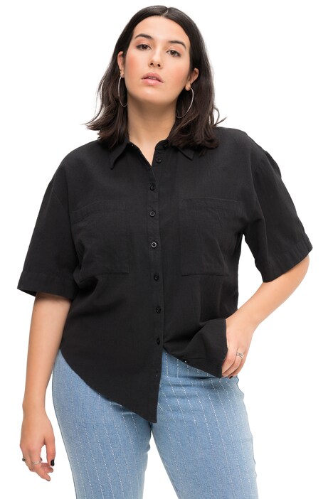Halenka, lněná směs, oversize, límeček, krátké rukávy