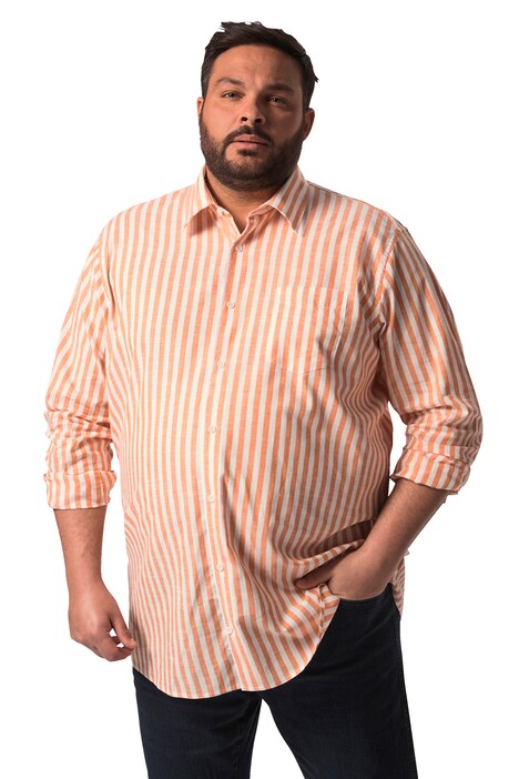 Košile Boston Park, lněný vzhled, dlouhé rukávy, pruhy, Kent límeček, Comfort střih, do 8XL