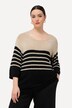 Pull à rayures oversized, col rond et manches 3/4