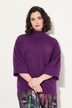 Ribbed Panel 3/4 Sleeve Turtleneck Sweater