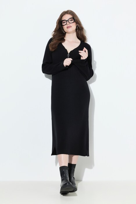 Ribbed Jersey Zip Front Dress
