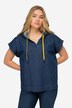 Blusa di jeans con cappuccio e scollo a V