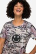 T-shirt dal taglio oversize con Smiley, fantasia a ghirigori, scollo a girocollo e mezze maniche