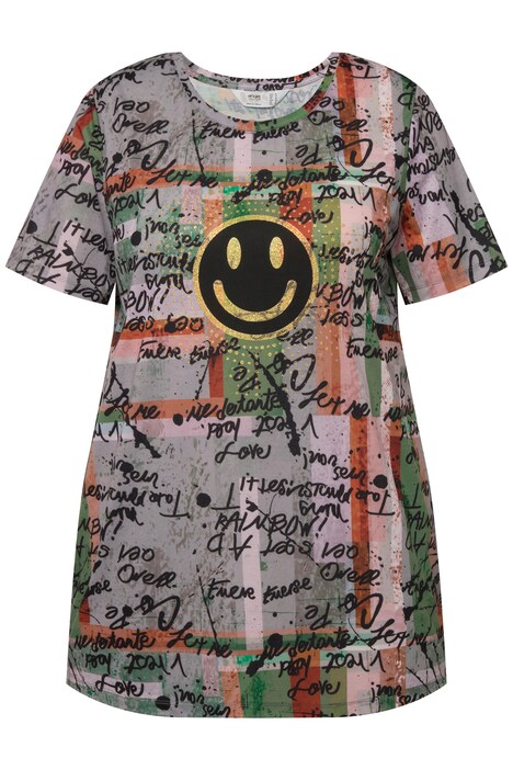 Tričko, oversize, klikatý vzor, Smiley, kulatý výstřih, krátké rukávy