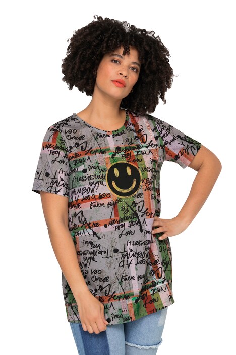 Tričko, oversize, klikatý vzor, Smiley, kulatý výstřih, krátké rukávy