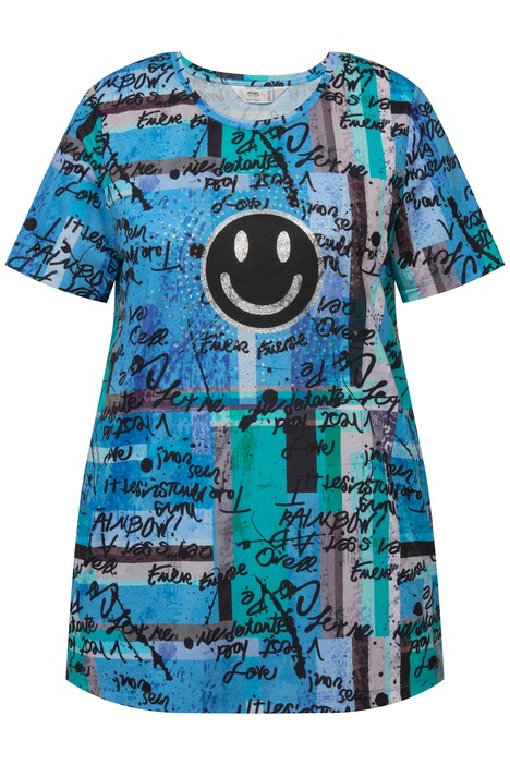 Tričko, oversize, klikatý vzor, Smiley, kulatý výstřih, krátké rukávy