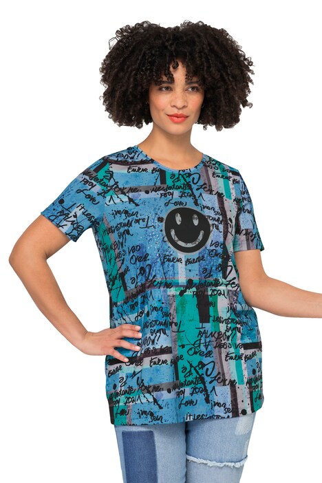 Tričko, oversize, klikatý vzor, Smiley, kulatý výstřih, krátké rukávy