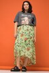 Midiskjørt, A-linje, chiffon, blomstertrykk, elastisk linning