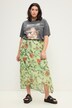 Midiskjørt, A-linje, chiffon, blomstertrykk, elastisk linning