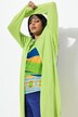 Cardigan long, coupe ouverte. Encolure en V et petit col légèrement montant