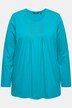 Camiseta, pliegues, perlas, forma en A, cuello redondo, manga larga