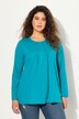 Camiseta, pliegues, perlas, forma en A, cuello redondo, manga larga