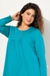 Camiseta, pliegues, perlas, forma en A, cuello redondo, manga larga