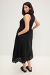 Vestido maxi, línea A, mezcla de materiales, cuello redondo, sin mangas, bordado calado