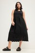 Vestido maxi, línea A, mezcla de materiales, cuello redondo, sin mangas, bordado calado