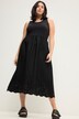 Vestido maxi, línea A, mezcla de materiales, cuello redondo, sin mangas, bordado calado