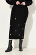 Gebreide midirok, oogjes, slim, elastische tailleband, geribbeld breisel