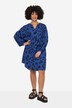 Leopard Print Muslin Dress with Wide Balloon Sleeves and Tunic Neckline