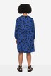 Leopard Print Muslin Dress with Wide Balloon Sleeves and Tunic Neckline